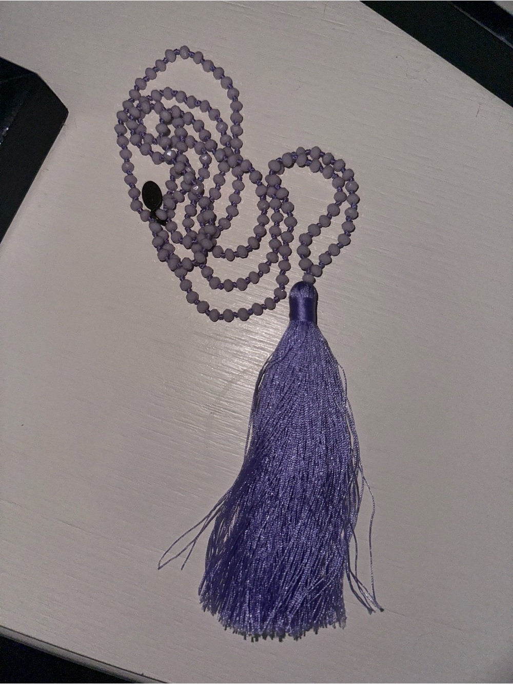 Lavender Beaded Tassel Necklace - Long